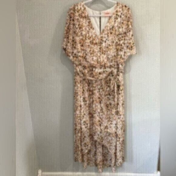 EVRI Animal Print Boho Contemporary Neutral Midi High Low Dress - Picture 2 of 11